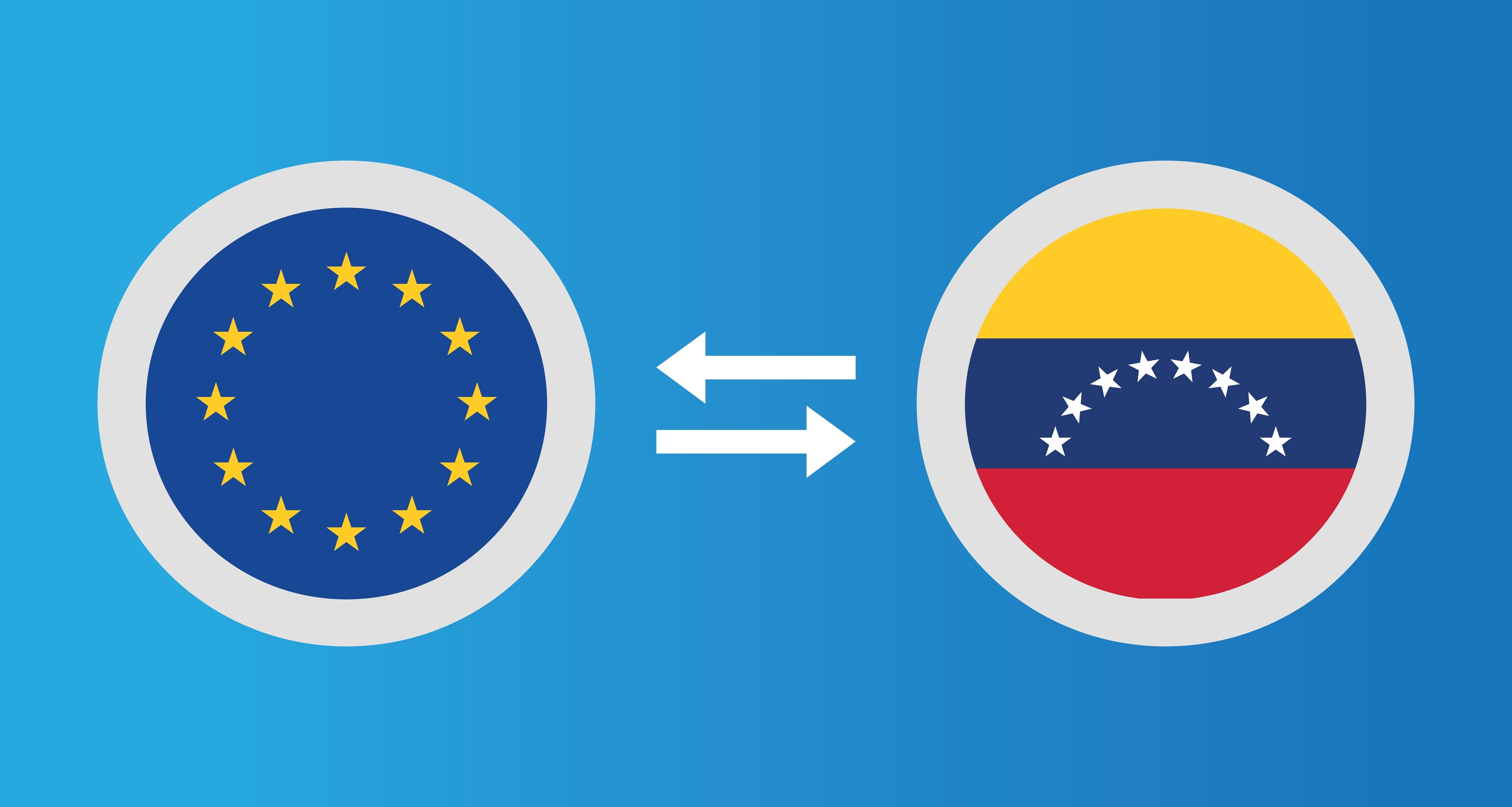 round icons with European Union and Venezuela flag exchange rate concept